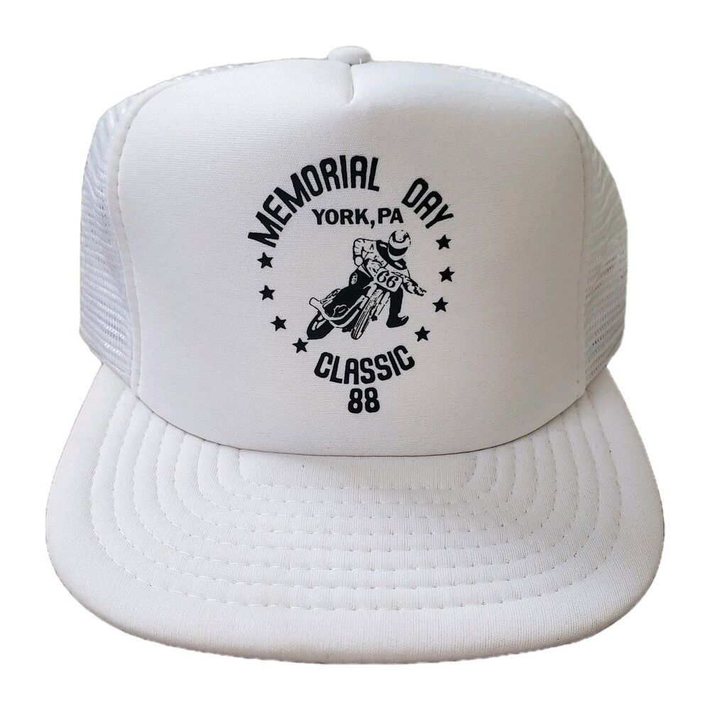 Vintage 80s York Memorial Day Classic Motorcycle Trucker Snapback Hat Cap 1988